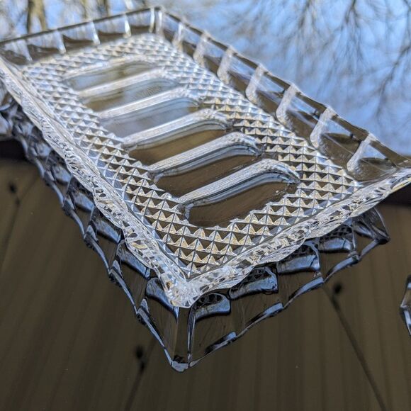 Cut Lead Crystal Sugar Creamer Tray Set Germany Hobnail Exquisite Detail MCM - Picture 10 of 16